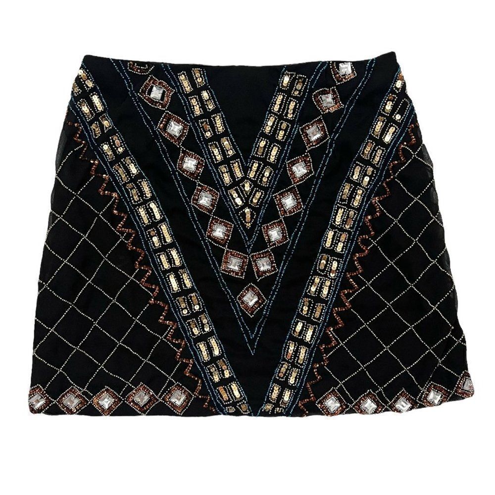 Missguided Beaded Embellished Miniskirt - size 4 in Black